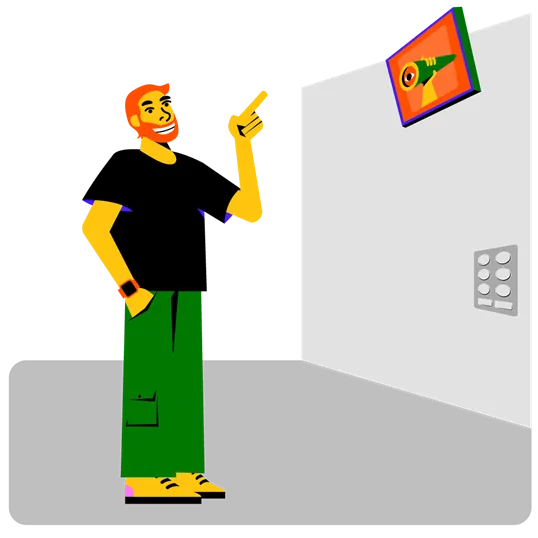 Tela de elevador exibindo publicidade de marca em ambiente corporativo